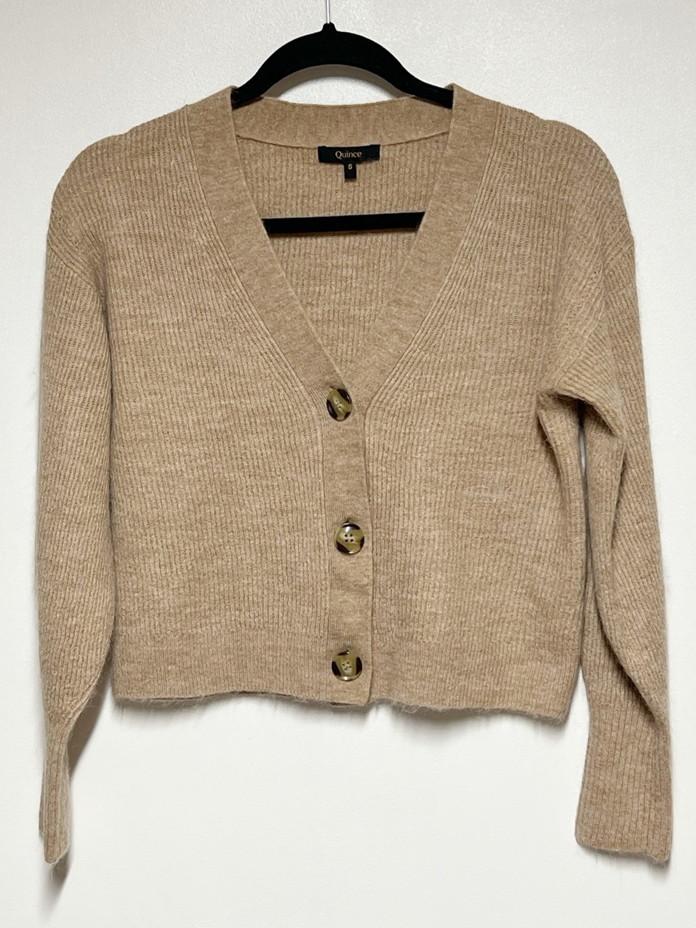 Quince Baby Alpaca Tan Fisherman Boxy Cropped Cardigan Sweater Sz S